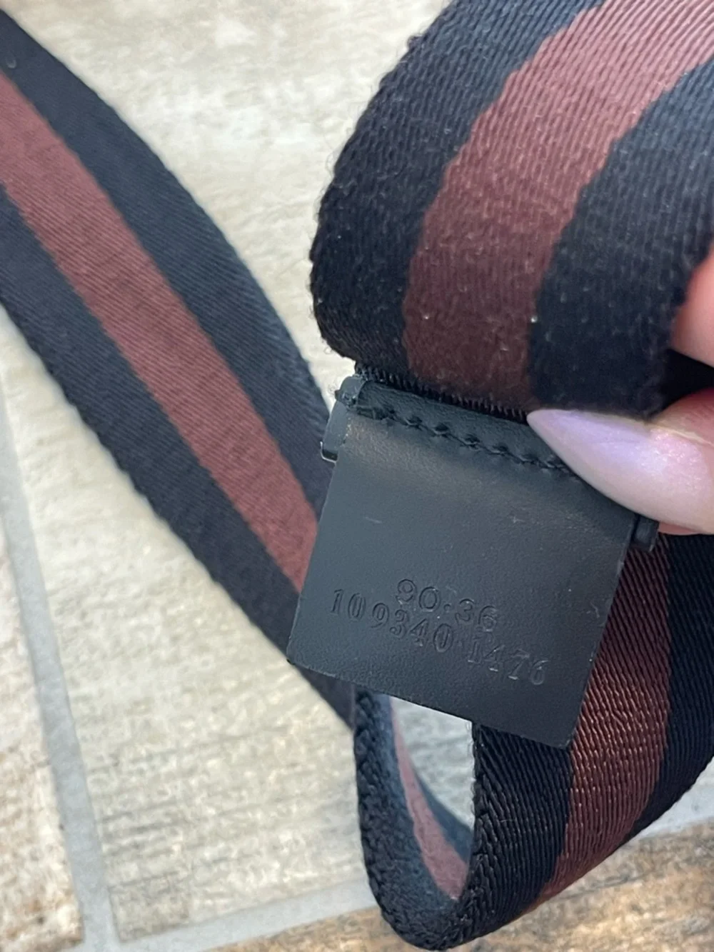 Gucci Canvas Two Tone Brown Black Stripe Web Adjustable Belt Metal Buckle Mens